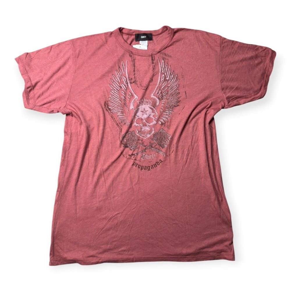 OBEY Propaganda Skull T-Shirt Wings Light Red Size Large Retro VTG 90s New